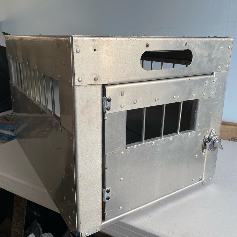 Vintage Pet Dog Carrier Aluminum Kennel Aluminum Transport Box Flight Crate
